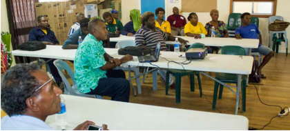 Agriculture Extension officers  for Guadalcanal Province with Michael Ho'ota in the meeting.  Photo: Courtesy of MAL