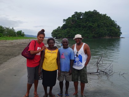 Left-to-right, Miriam Basia, two elders from Susuka village and Leni Dalavera