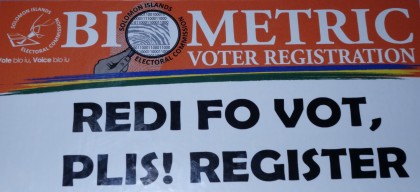 A sticker that will shortly be used by the Electoral Commission during the registration exercise. Photo: SIBC