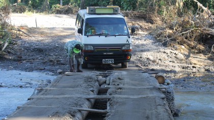 A makeshift bridge in West Guadalcanal bridge after the floods. Photo credit: SIBC.