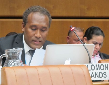 Derek Futaiasi at the UNCAC Review Session in Viena, Austria on Tuesday. Photo credit: GCU.