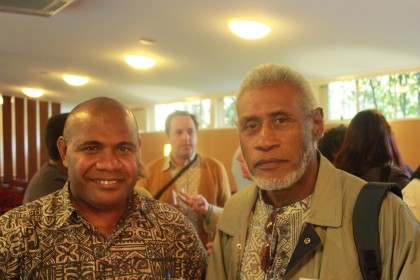 Tara Kabutaulaka and Fr Sam Ata, Chairman of the Solomon Islands Truth and Reconciliation Commission. Photo credit: blog.hawaii.edu.