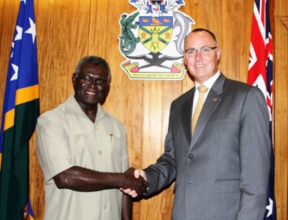 High Commissioner Andrew Byrne met Prime Minister Sogavare today to offer Australia’s congratulations on his election. Photo credit: Australia In Solomon Islands facebook page.