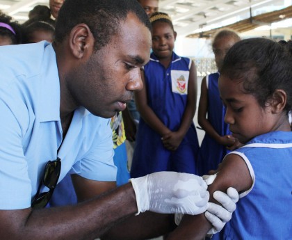 Measles vaccination Honiara Solomon Islands Sept 2014_St Nicholas Primary school. Photo credit: MHMS.