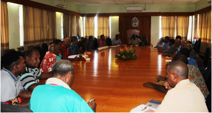 PM Sogavare (at the top end of the table) in discussion with the Harifafa delegation. Photo credit: OPMC.