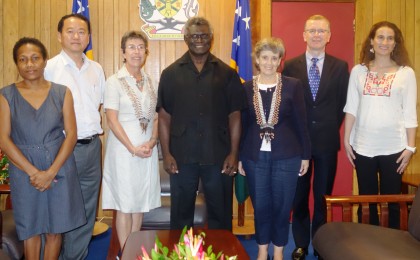 Prime Minister Manasseh Sogavare with the UN visiting team. Photo credit: SIBC.