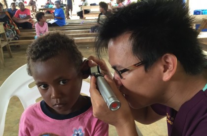 A child patient being examined by Dr. Robbie Change during the visit. Photo credit: Taiwanese Embassy in Honiara.