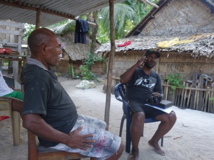 Zeri Leni interviewing an elder of Gupuna village, Santa Ana, Makira Ulawa Province