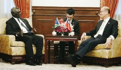 Prime Minister Manasseh Sogavare and the Taiwanese Foreign Minister, Dr Lee during their dialogue. Photo credit: PM Press Secretariat.