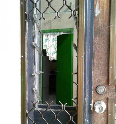 Where the BSP Auki branch door was cut open by the robbers. Photo credit: Andie Shiar's Facebook page.