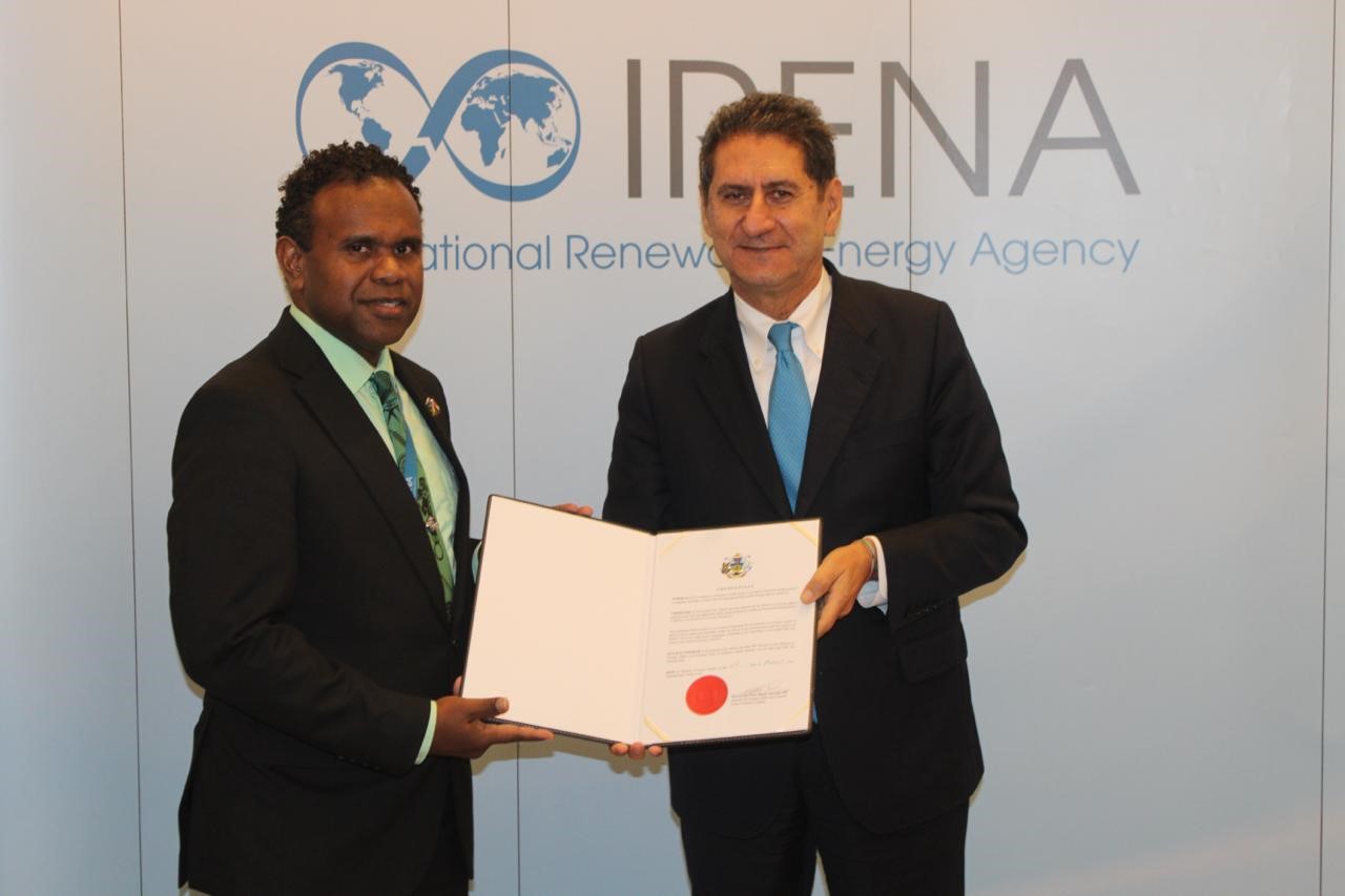 Ambassador Walegerea Presents Credentials as Solomon Islands Permanent Representative to IRENA